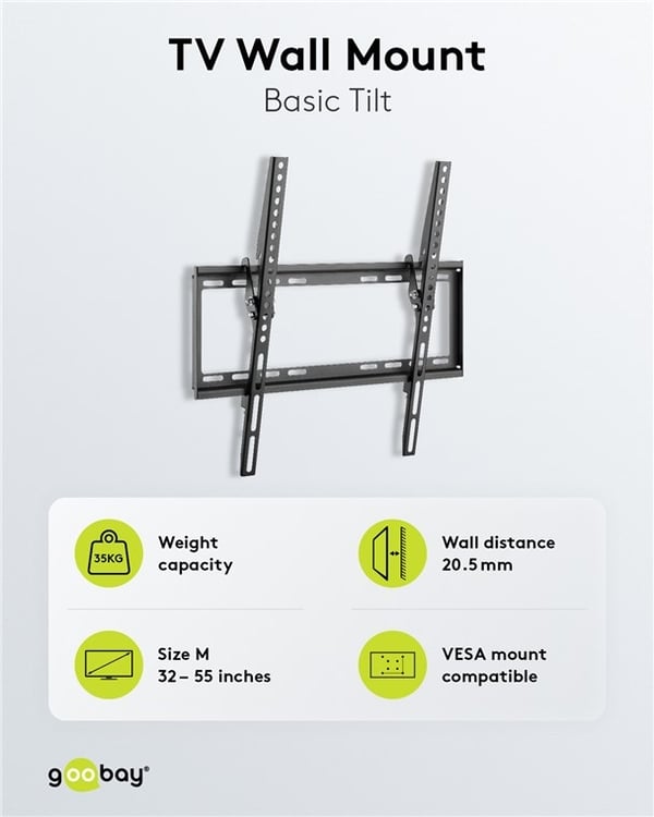 Goobay TV vægbeslag Basic TILT (M) til tv-apparater fra 32 til 55 tommer (81-140 cm), kan vippes op til 35 kg
