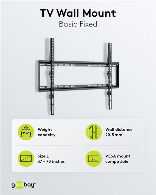 Goobay TV-väggfäste Basic FIXED (L) för TV-apparater från 37 till 70 tum (94-178 cm) upp till 35 kg