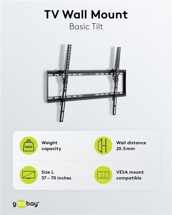 Goobay TV-veggfeste Basic TILT (L) for TV-er fra 37 til 70 tommer (94 til 178 cm), vippbart opp til 35 kg