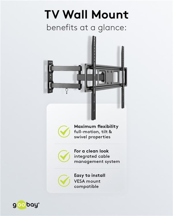 Goobay TV-veggbrakett Basic FULLMOTION (L) for TV-er fra 37 til 70 tommer (94 til 178 cm), fullt mobil (svingbar og vippbar) opp til 35 kg