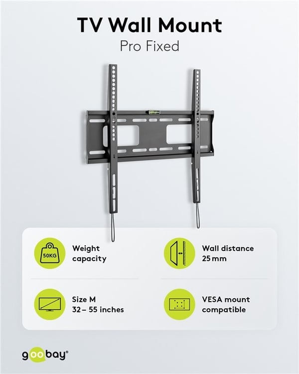 Goobay TV-veggfeste Pro FIXED (M) for TV-er fra 32 til 55 tommer (81-140 cm) (opptil 50 kg)