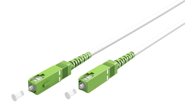 Goobay Lyslederkabel (FTTH), Singlemode (OS2) White, hvid (Simplex), 15 m fiberoptisk kabel, stik SC-APC (8°) > stik SC-APC (8°), halogenfri kabelkapp