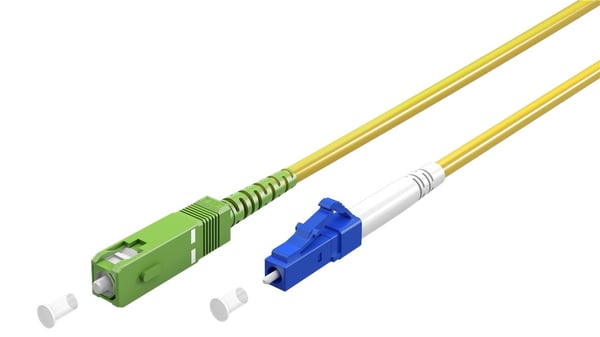 Goobay Lyslederkabel (FTTH), Singlemode (OS2) Yellow, gul (Simplex), 1 m fiberoptisk kabel, stik SC-APC (8°) > LC stik (UPC), halogenfri kabelkappe (L