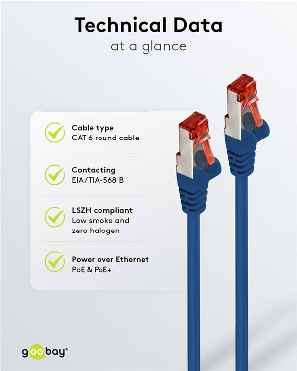 Goobay Kretskabel CAT 6, S/FTP (PiMF), blå, 15 m kobberleder (CU), halogenfri kabelmantel (LSZH)