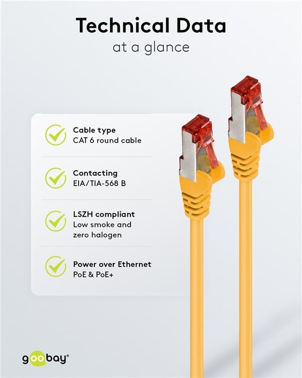 Goobay Kretskabel CAT 6, S/FTP (PiMF), gul, 5 m kobberleder (CU), halogenfri kabelmantel (LSZH)