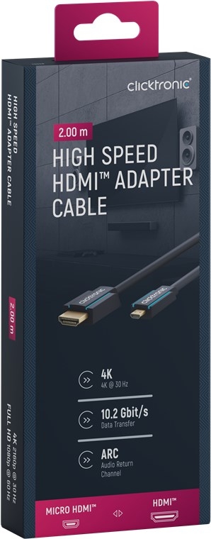 ClickTronic HDMI™ til Micro HDMI™ adapterkabel Premium-kabel | 1x HDMI™-stik  1x Micro-HDMI™-stik | 2,0 m | UHD 4K @ 30 Hz