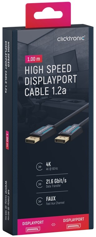 ClickTronic DisplayPort™-kabel Premium-kabel | 1x DisplayPort™-kontakt 1x DisplayPort™-kontakt 1x DisplayPort™-kontakt | 1,0 m | UHD 4K @ 60 Hz