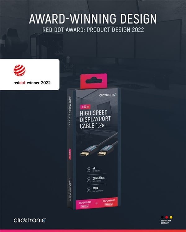 ClickTronic DisplayPort™-kabel Premium-kabel | 1x DisplayPort™-kontakt 1x DisplayPort™-kontakt 1x DisplayPort™-kontakt | 1,0 m | UHD 4K @ 60 Hz