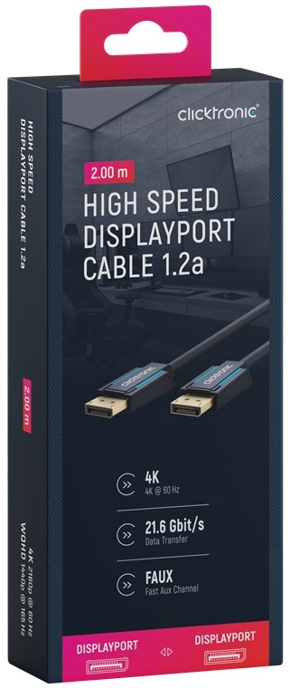 ClickTronic DisplayPort™-kabel Premium-kabel | 1x DisplayPort™-kontakt 1x DisplayPort™-kontakt 1x DisplayPort™-kontakt | 2,0 m | UHD 4K @ 60 Hz