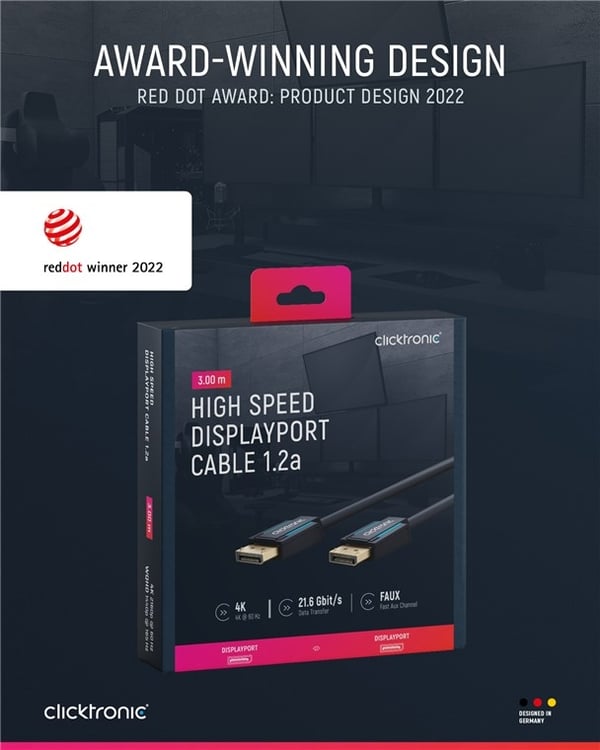 ClickTronic DisplayPort™-kabel Premiumkabel | 1x DisplayPort™-kontakt  1x DisplayPort™-kontakt | 3,0 m | UHD 4K @ 60 Hz