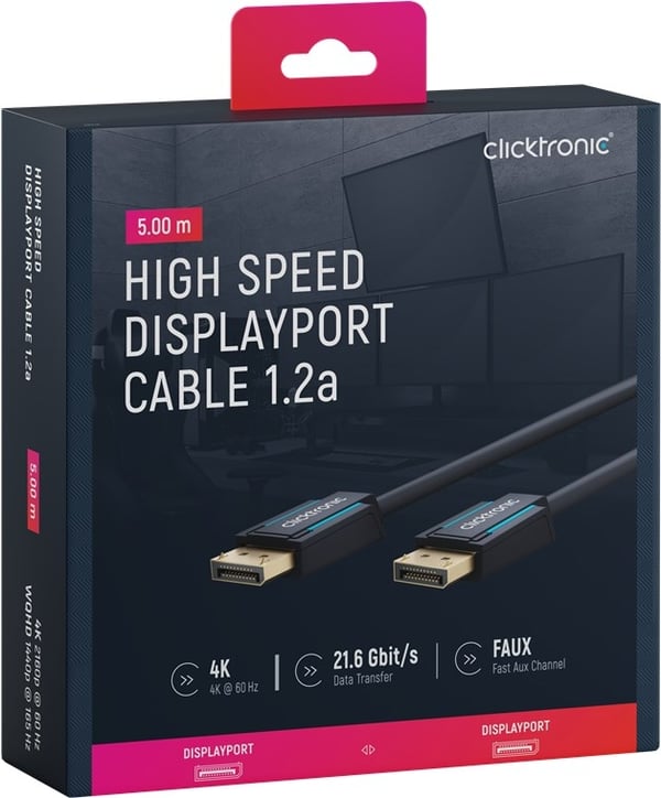 ClickTronic DisplayPort™-kabel Premium-kabel | 1x DisplayPort™-stik 1x DisplayPort™-stik | 5,0 m | UHD 4K @ 60 Hz