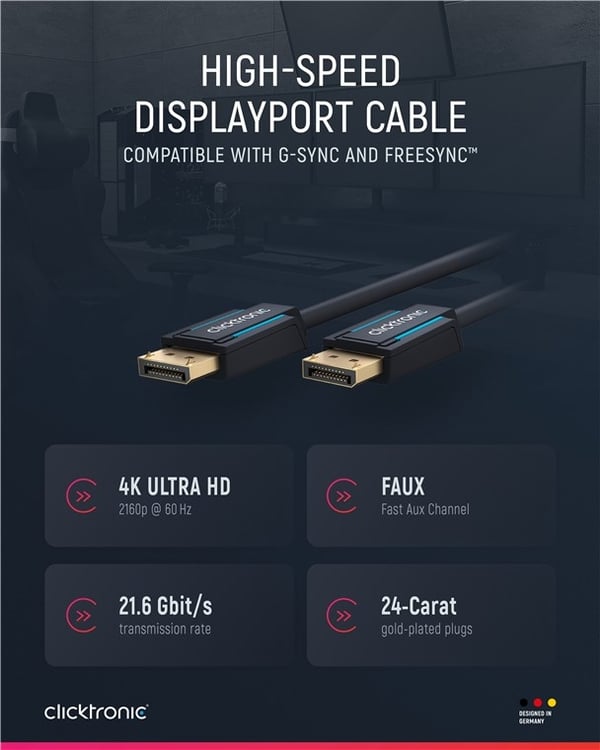 ClickTronic DisplayPort™-kabel Premium-kabel | 1x DisplayPort™-stik 1x DisplayPort™-stik | 5,0 m | UHD 4K @ 60 Hz