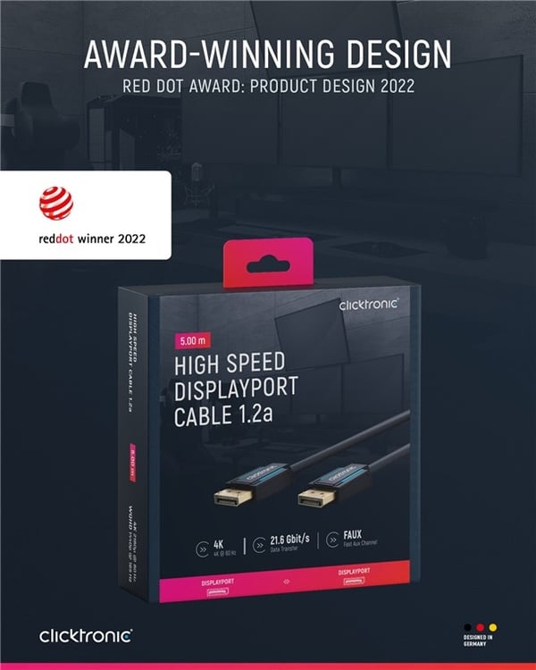 ClickTronic DisplayPort™-kabel Premium-kabel | 1x DisplayPort™-stik 1x DisplayPort™-stik | 5,0 m | UHD 4K @ 60 Hz