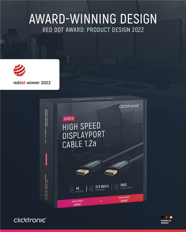 ClickTronic DisplayPort™-kabel Premium-kabel | 1x DisplayPort™-kontakt 1x DisplayPort™-kontakt 1x DisplayPort™-kontakt | 10,0 m | UHD 4K @ 60 Hz