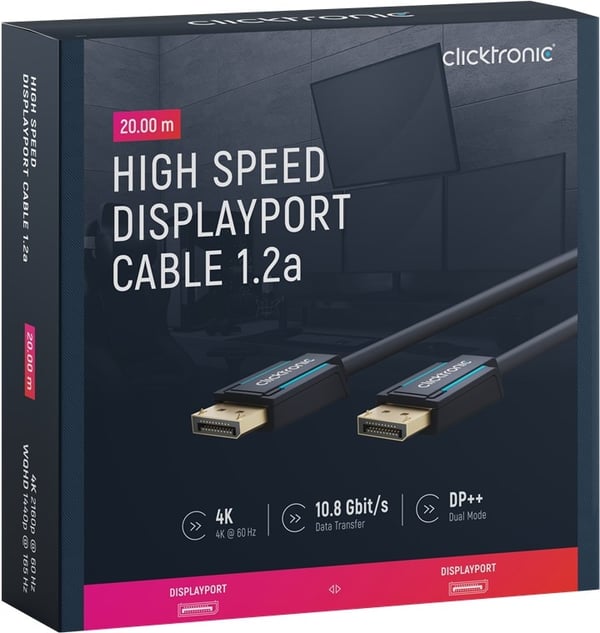 ClickTronic DisplayPort™-kabel Premium-kabel | 1x DisplayPort™-kontakt 1x DisplayPort™-kontakt | 20,0 m | UHD 4K @ 60 Hz