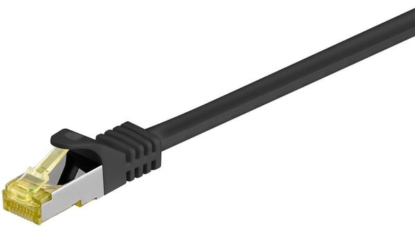 Goobay RJ45 patchkabel S/FTP (PiMF), 500 MHz, med CAT 7 råkabel, svart, 1,5 m LSZH halogenfri kabelmantel, kobber, RJ45-kontakt (CAT 6A)