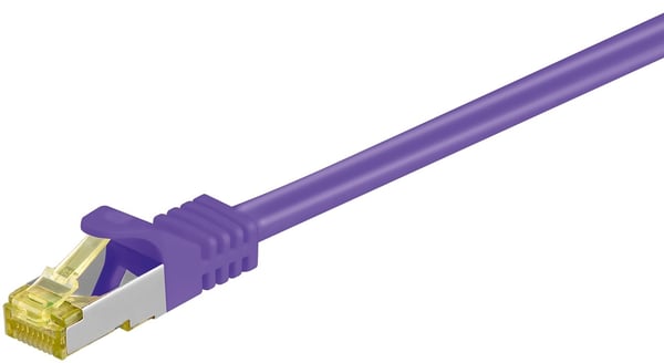 Goobay RJ45 netværkskabel S/FTP (PiMF), 500 MHz, med CAT 7 råkabel, violet, 20 m LSZH halogenfri kabelkappe, kobber, RJ45-hanstik (CAT 6A)