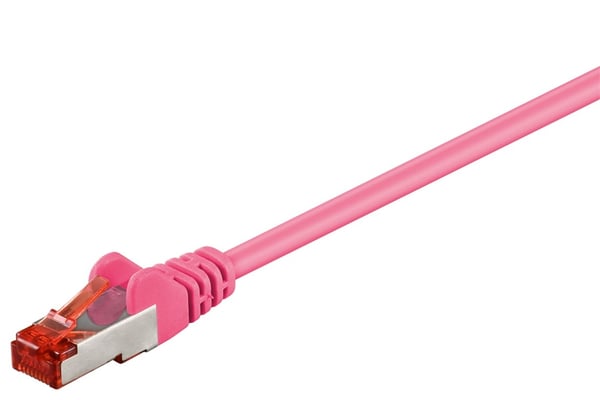 Goobay Netværkskabel CAT 6, S/FTP (PiMF), magenta, 15 m kobberleder (CU), halogenfri kabelkappe (LSZH)