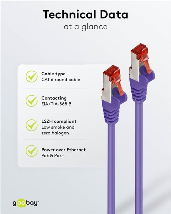 Goobay Patchkabel CAT 6, S/FTP (PiMF), violett, 30 m kopparledare (CU), halogenfri kabelhölje (LSZH)