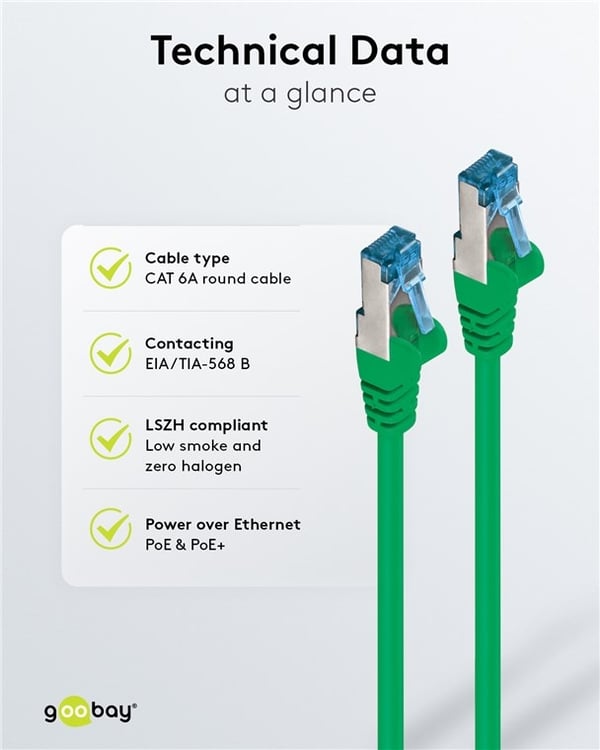 Goobay Patchkabel CAT 6A, S/FTP (PiMF), grön, 7,5 m opparledare (CU), halogenfri kabelhölje (LSZH)