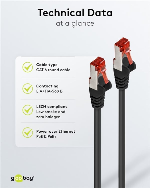 Goobay Netværkskabel CAT 6, S/FTP (PiMF), sort, 1,5 m kobberleder (CU), halogenfri kabelkappe (LSZH)