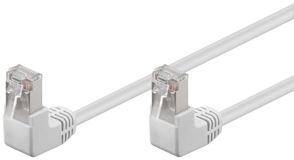 Goobay Netværkskabel CAT 5e vinklet 2x 90°, F/UTP, hvid, 2 m kobberbeklædt aluminiumleder (CCA), 2x RJ45-stik 90 ° (8P8C)