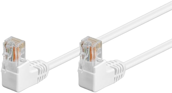 Goobay Kretskabel CAT 5e, 2x 90° vinklet, U/UTP, hvit, 10 m kobberbelagt aluminiumtråd (CCA), 2x RJ45-plugg 90° (8P8C)