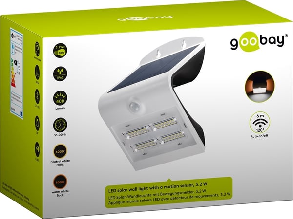 Goobay LED-solcellelampe med bevegelsesdetektor, 3,2 W belysning for inngangspartier, garasjeporter og trapper