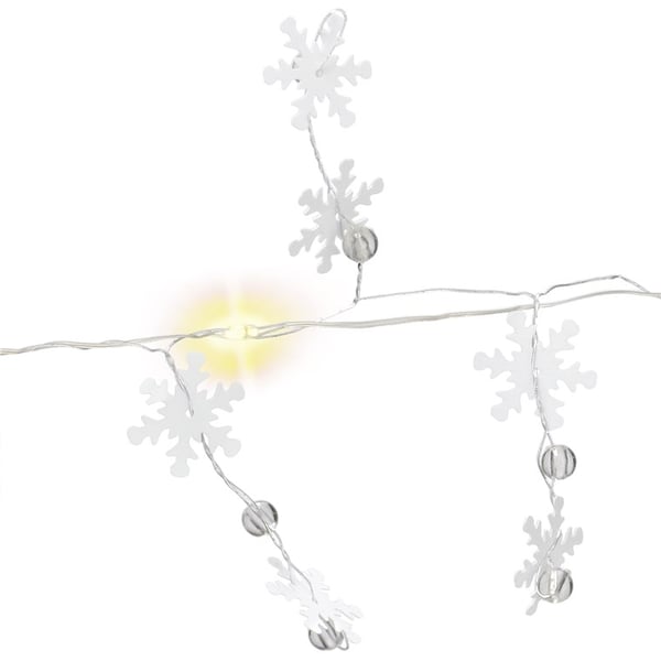 Goobay 10 LED-ljuskedja silvertråd "Snöflingor" med timerfunktion, varmvit (3000 K), batteridriven