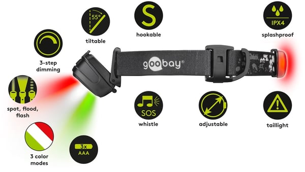 Goobay High Bright 240 LED-hodelykt med 240 lm og kjølig hvitt lys (6500 K), ideell for fritid, sport, camping, fiske, jakt og i bilen