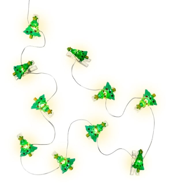 Goobay 10 LED-fotoklipslys "Juletre" med timerfunksjon, varmhvit (3000 K), batteridrift