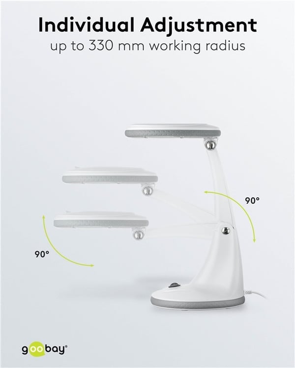 Goobay LED-luplampe med fod, 6 W, hvid 450 lm, 100 mm glaslinse, 1,75x forstørrelse, 3 dioptrier