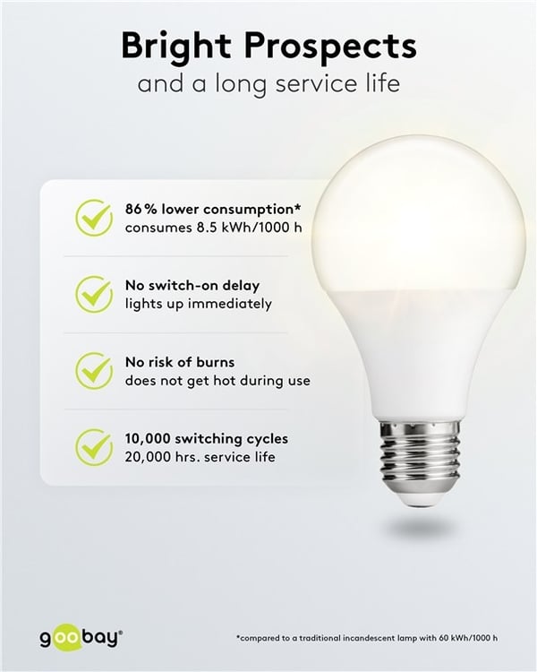 Goobay LED-lampa, 8,5 W sockel E27, varmvit, ej dimbar