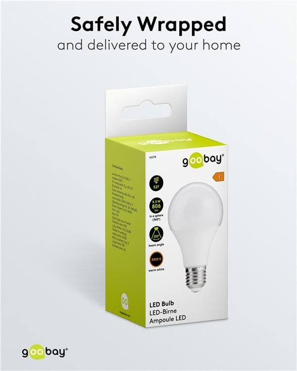 Goobay LED-lampa, 8,5 W sockel E27, varmvit, ej dimbar