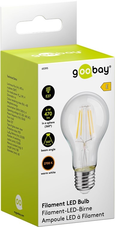 Goobay LED-pære med glødetråd, 4 W sokkel E27, varmhvit, ikke-dimbar