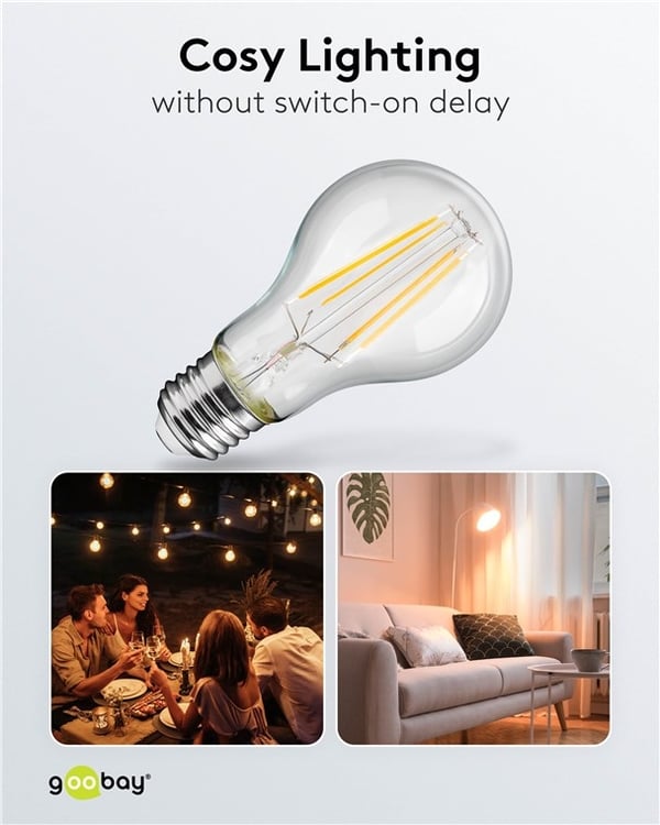 Goobay LED-lampa med glödtråd, 7 W sockel E27, varmvit, ej dimbar