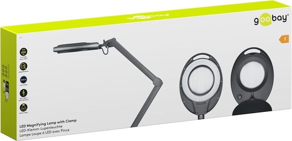 Goobay LED-förstoringslampa med klämma, 8 W, svart 650 lm, 127 mm kristallglaslins, 1,75x förstoring, 3 dioptrier
