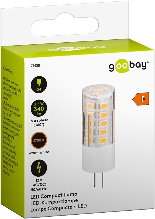 Goobay LED kompaktlampe, 3,5 W G4-sokkel, varmhvit, ikke-dimbar