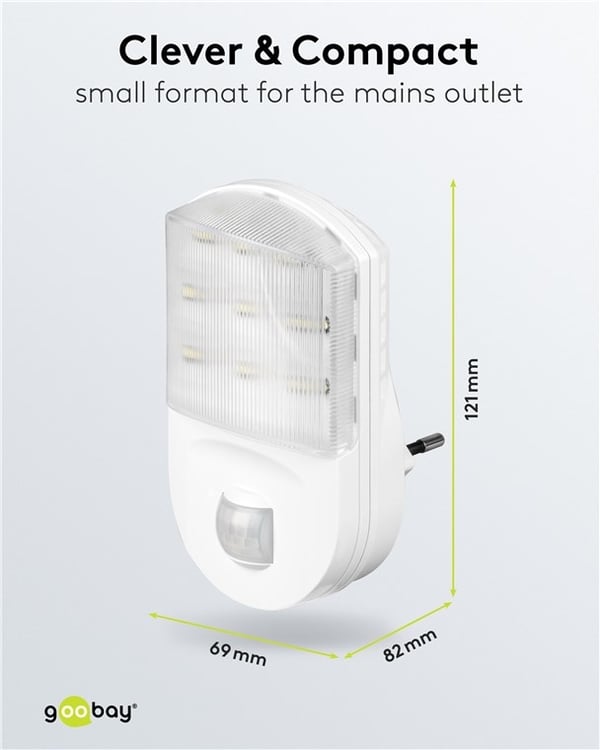 Goobay LED-nattlys med bevegelsesdetektor kaldhvit, 120° deteksjon, 5 m rekkevidde, for innendørs bruk (IP20)