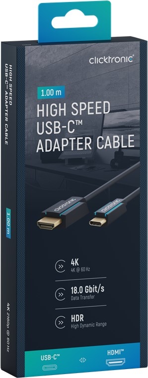 ClickTronic Adapterkabel från USB-C™ till HDMI™ Premiumkabel | USB-C™-kontakt  HDMI™-kontakt | 1,0 m | 4K @ 60 Hz