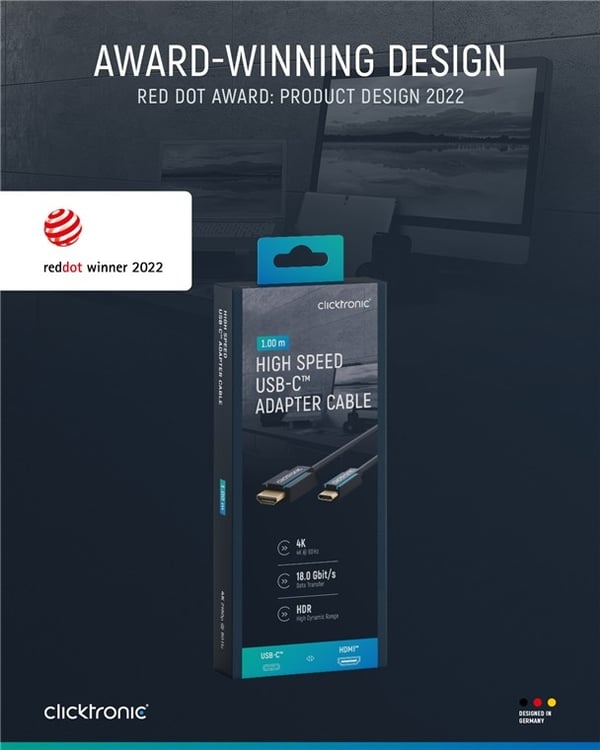 ClickTronic Adapterkabel från USB-C™ till HDMI™ Premiumkabel | USB-C™-kontakt  HDMI™-kontakt | 1,0 m | 4K @ 60 Hz