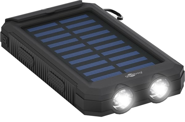Goobay Outdoor powerbank 8.0 (8.000 mAh) er perfekt for utendørsopplevelser takket være robust design, solcellepanel og lommelyktfunksjon