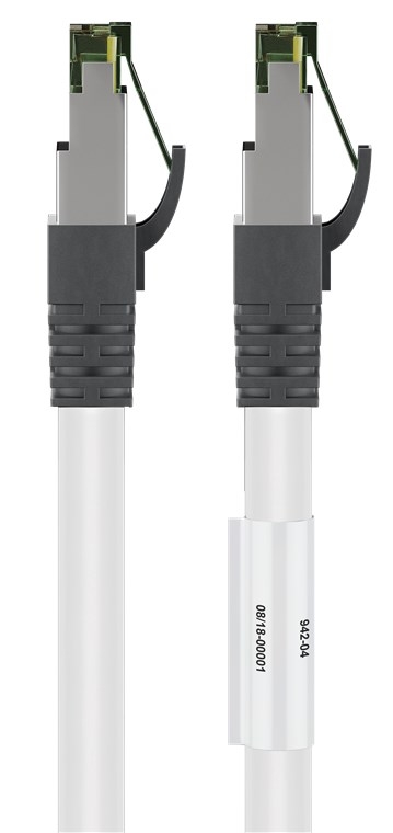 Goobay RJ45 (CAT 6A, 500 MHz) patchkabel med CAT 8.1 S/FTP-råkabel, hvit 99,9 % oksygenfri kobberleder (OFC), AWG 24, halogenfri kabelmantel (LSZH), 2