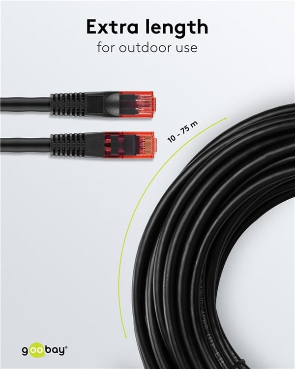 Goobay Utendørs patchkabel CAT 6, U/UTP, svart kobberleder (CU), dobbel yttermantel (PE), 40 m