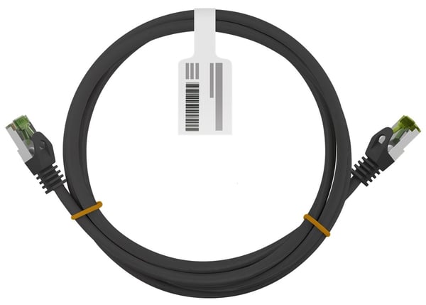 Goobay GHMT-sertifisert CAT 8.1 patchkabel, S/FTP (PiMF), svart kobberleder, LSZH halogenfri kabelkappe, 2 m