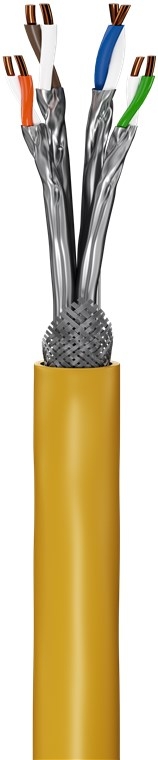 Goobay GHMT-certificeret CAT 8.1 installationskabel, S/FTP (PiMF), gul kobberleder (CU), AWG 22/1 (solid), halogenfri (LSZH), 100 m