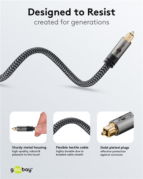 Goobay TOSLINK-kabel, 5 m, Sharkskin Grey Toslink-hanstik > Toslink-hanstik