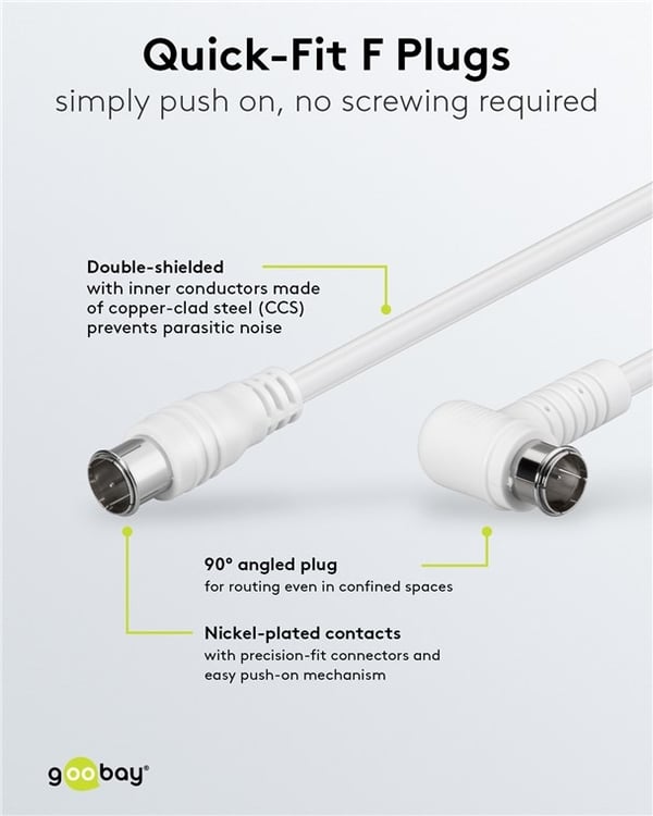Goobay Vinklad SAT-antennkabel (80 dB), dubbelskärmad F-plugg (quick) > F-plugg (quick) 90° (helt avskärmad)