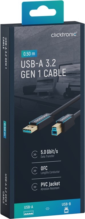 ClickTronic Adapterkabel fra USB-A til USB-B 3.0 Premium-kabel | USB A-kontakt USB B 3.0-kontakt | 0,5 m | 5 Gbit/s