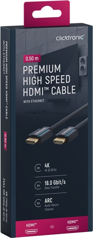 ClickTronic Premium Højhastigheds HDMI™-kabel med Ethernet Premium-kabel | 1x HDMI™-stik 1x HDMI™-stik | 0,5 m | UHD 4K @ 60 Hz